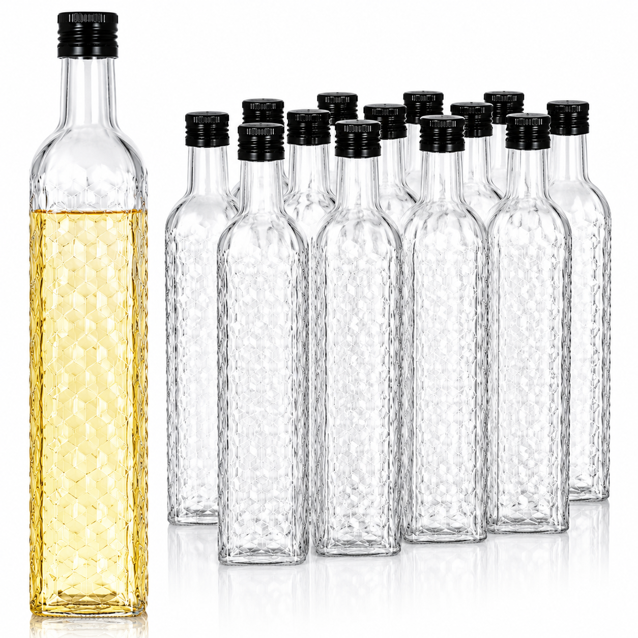 12× 500 ml Glasflaschen mit Reliefmuster & Schraubverschluss – lilawelt24