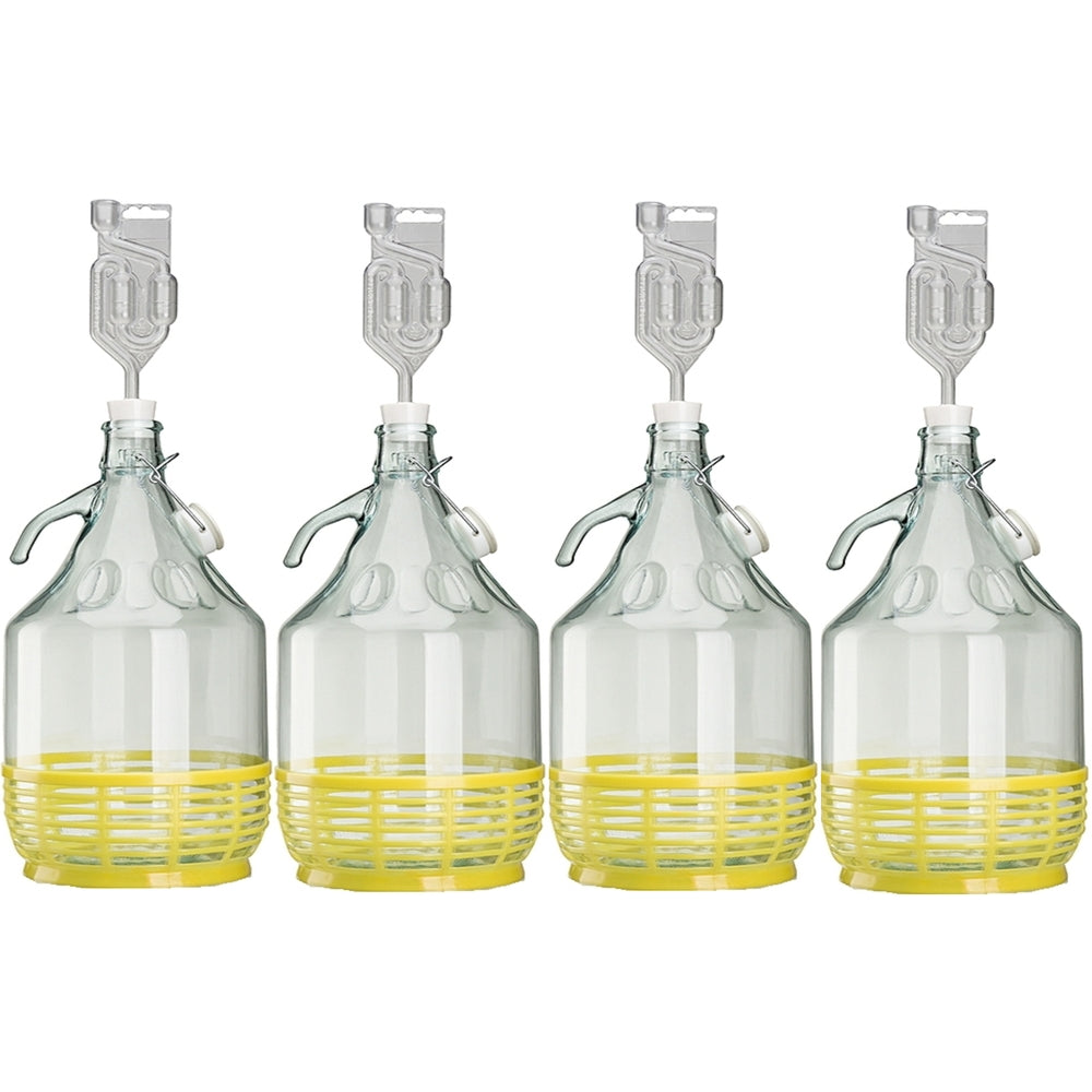 4× 5L Gärballon-Set mit Korb, Bügelverschluss & Gärröhrchen