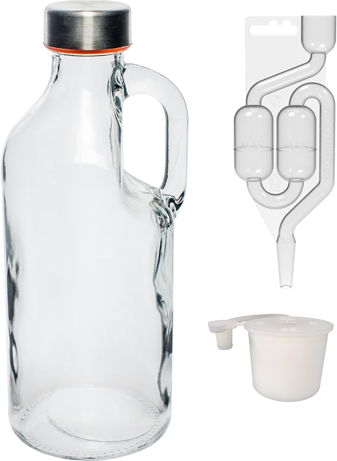 1 L Glasflasche mit Gummistopfen & Gärröhrchen – Mini-Gärflasche für Wein, Cidre & Met