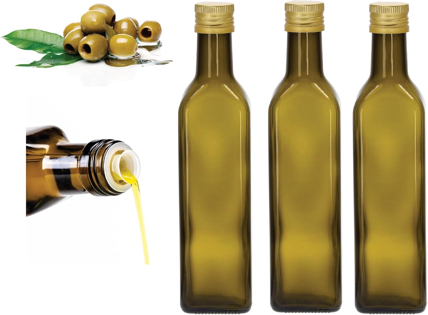 3× 500 ml Ölflaschen aus Glas mit Ausgießer – lilawelt24