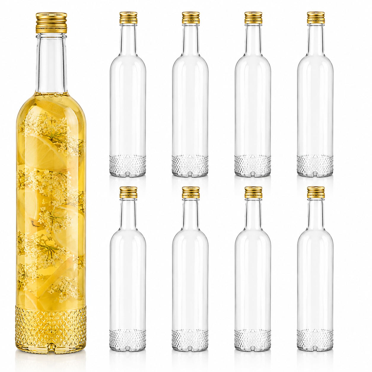 8× 500 ml Glasflaschen mit Kristallmuster & Schraubverschluss – lilawelt24