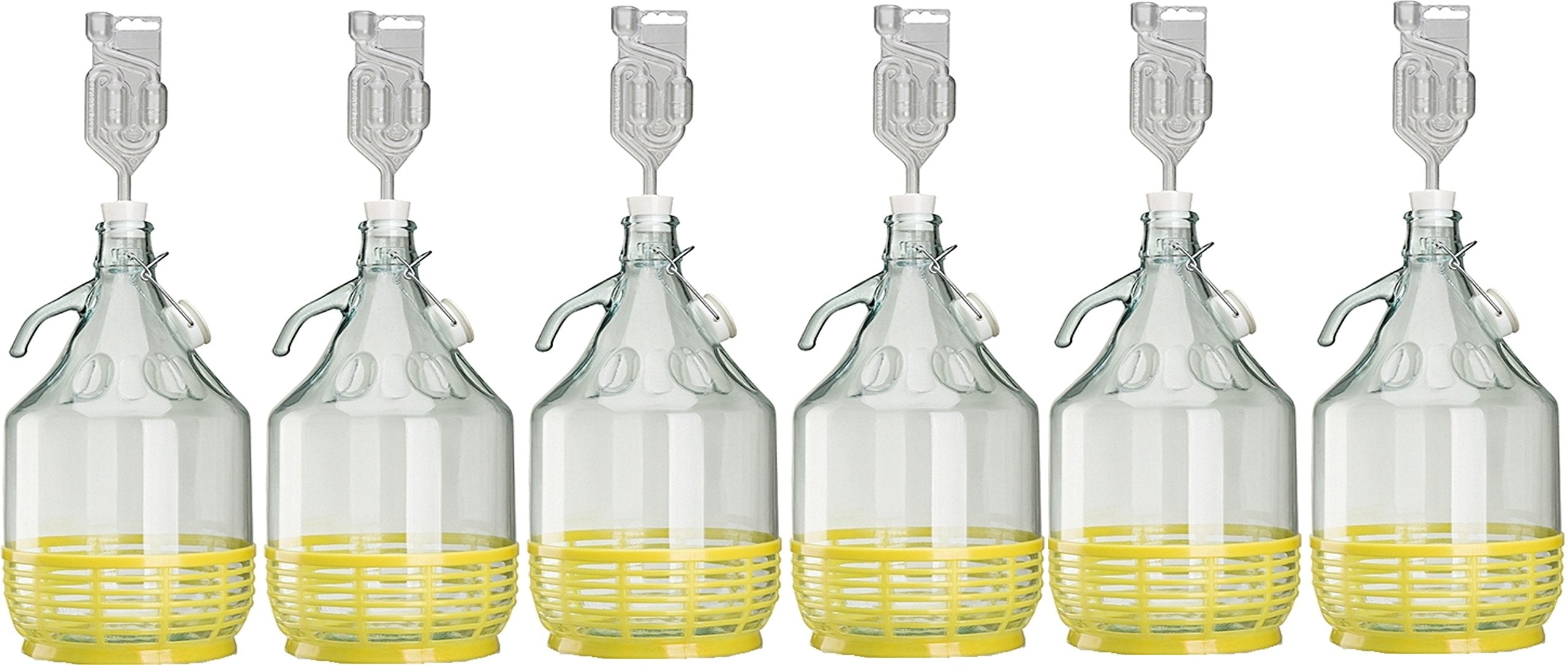 6× 5L Gärballon-Set mit Korb, Bügelverschluss & Gärröhrchen
