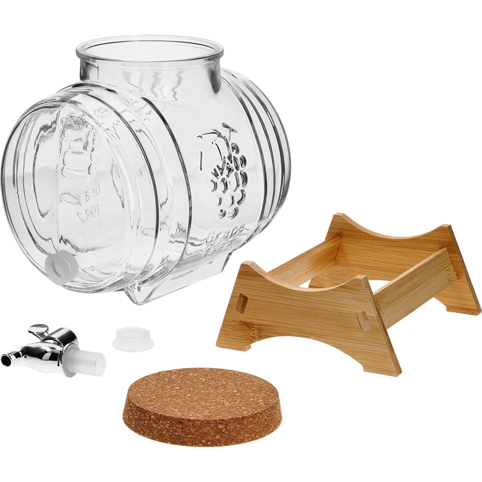 5 L Glasfässchen mit Holzständer & Zapfhahn – eleganter Getränkespender für Wein & Whisky