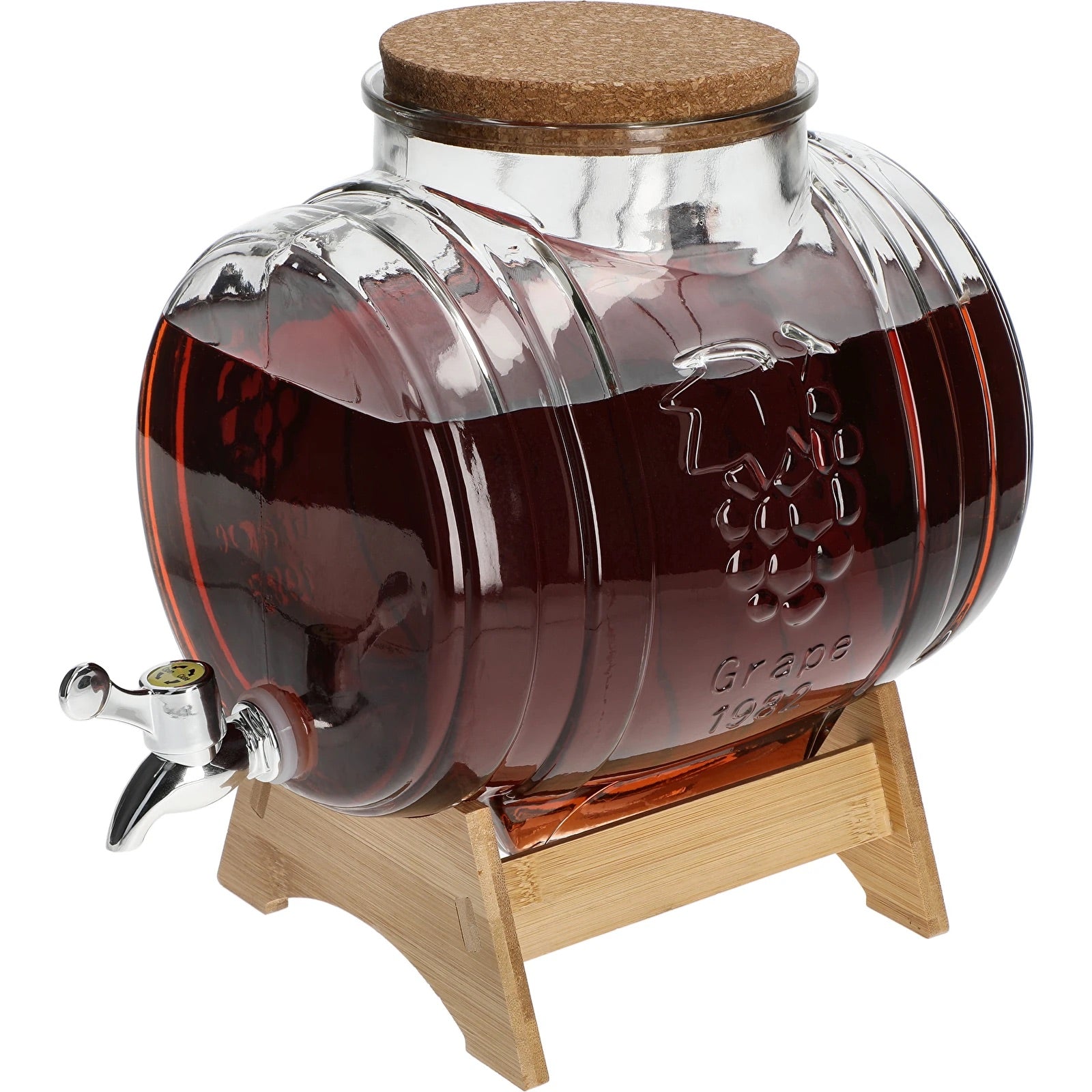 5 L Glasfässchen mit Holzständer & Zapfhahn – eleganter Getränkespender für Wein & Whisky