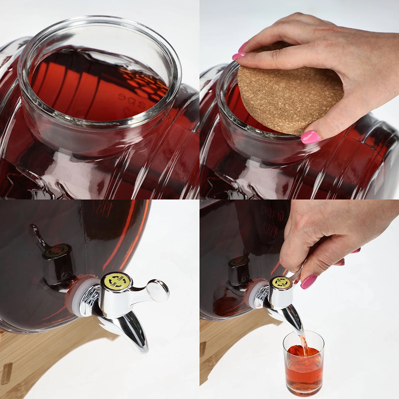 5 L Glasfässchen mit Holzständer & Zapfhahn – eleganter Getränkespender für Wein & Whisky