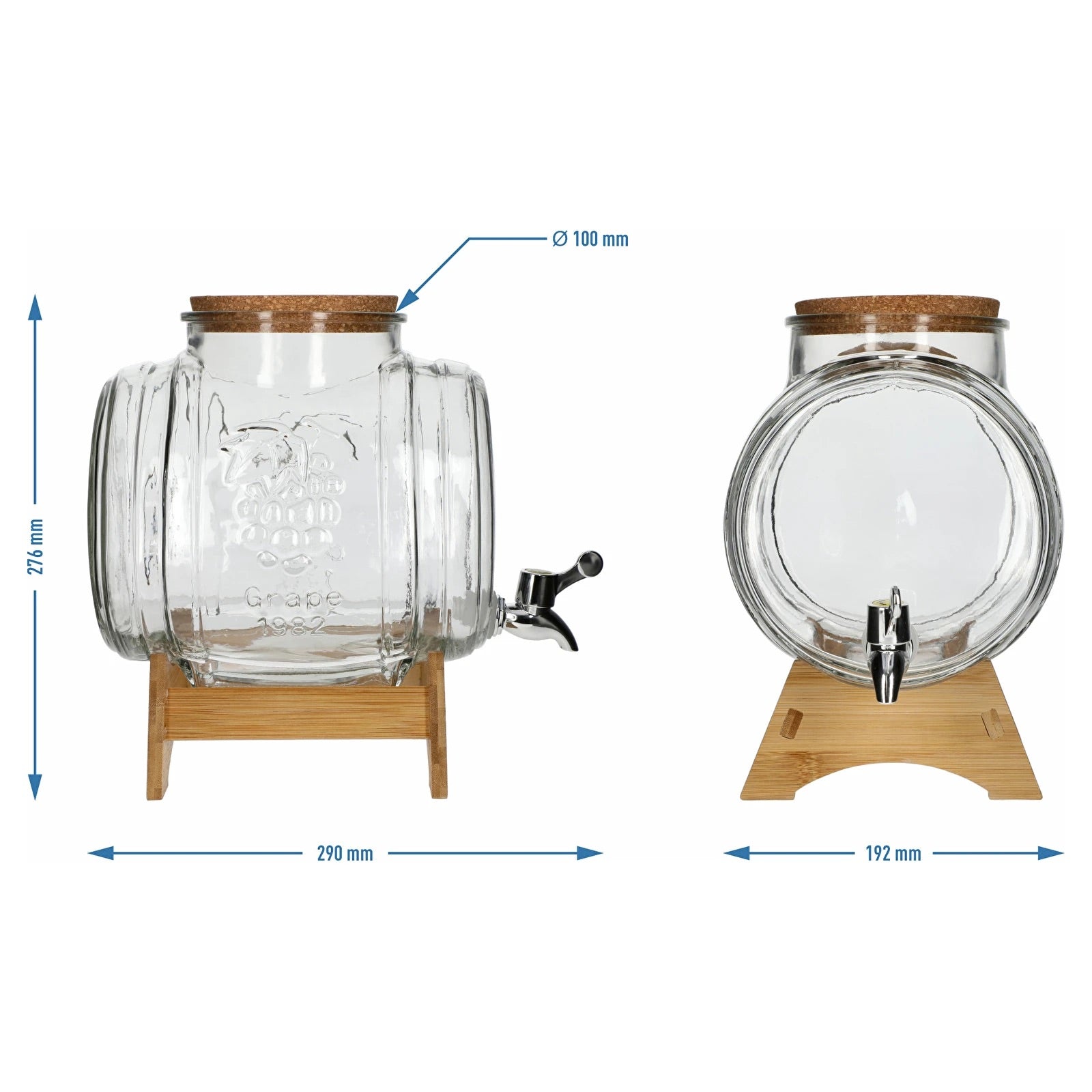 5 L Glasfässchen mit Holzständer & Zapfhahn – eleganter Getränkespender für Wein & Whisky