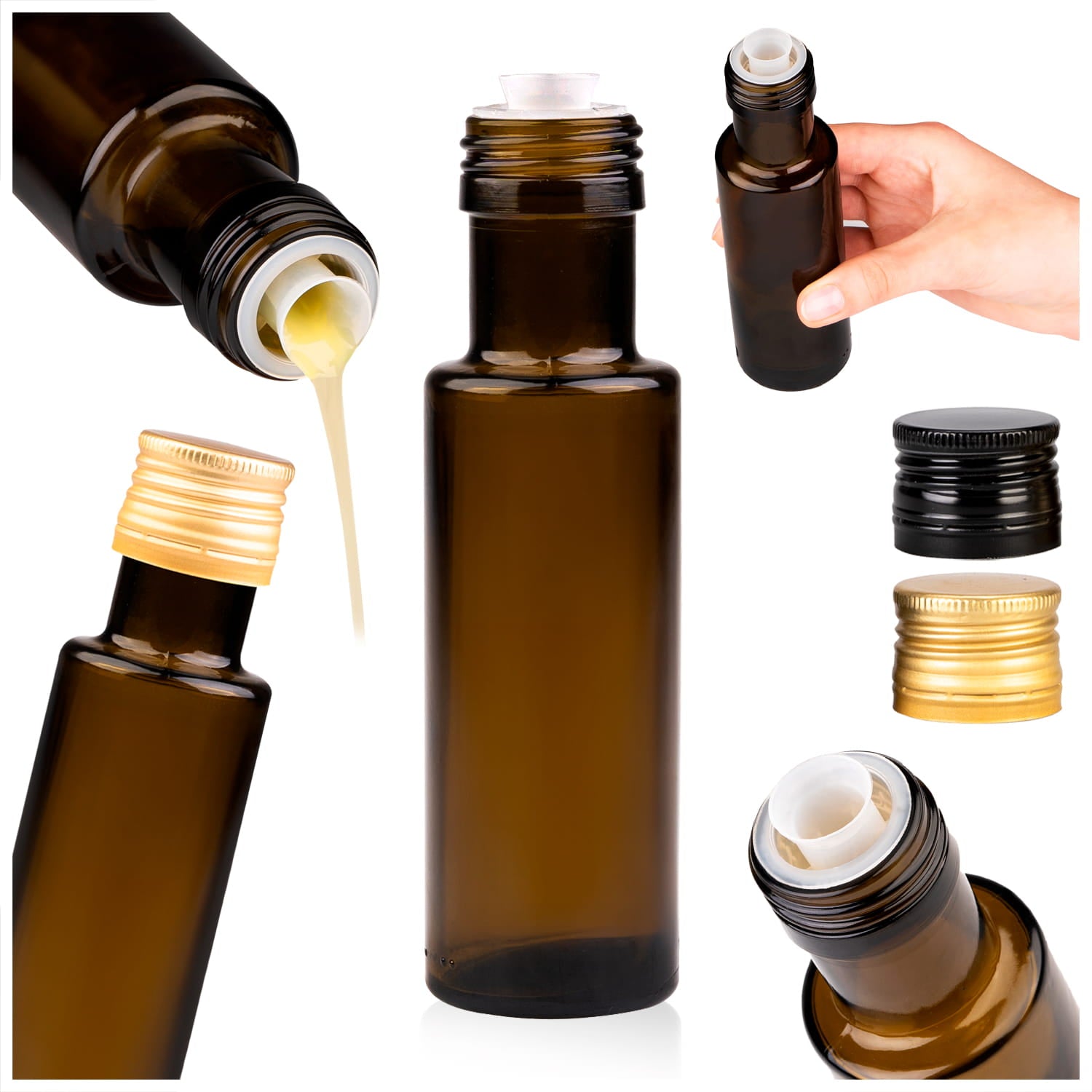 15x 100ml Glasflaschen mit Ausgießer & Schraubverschluss