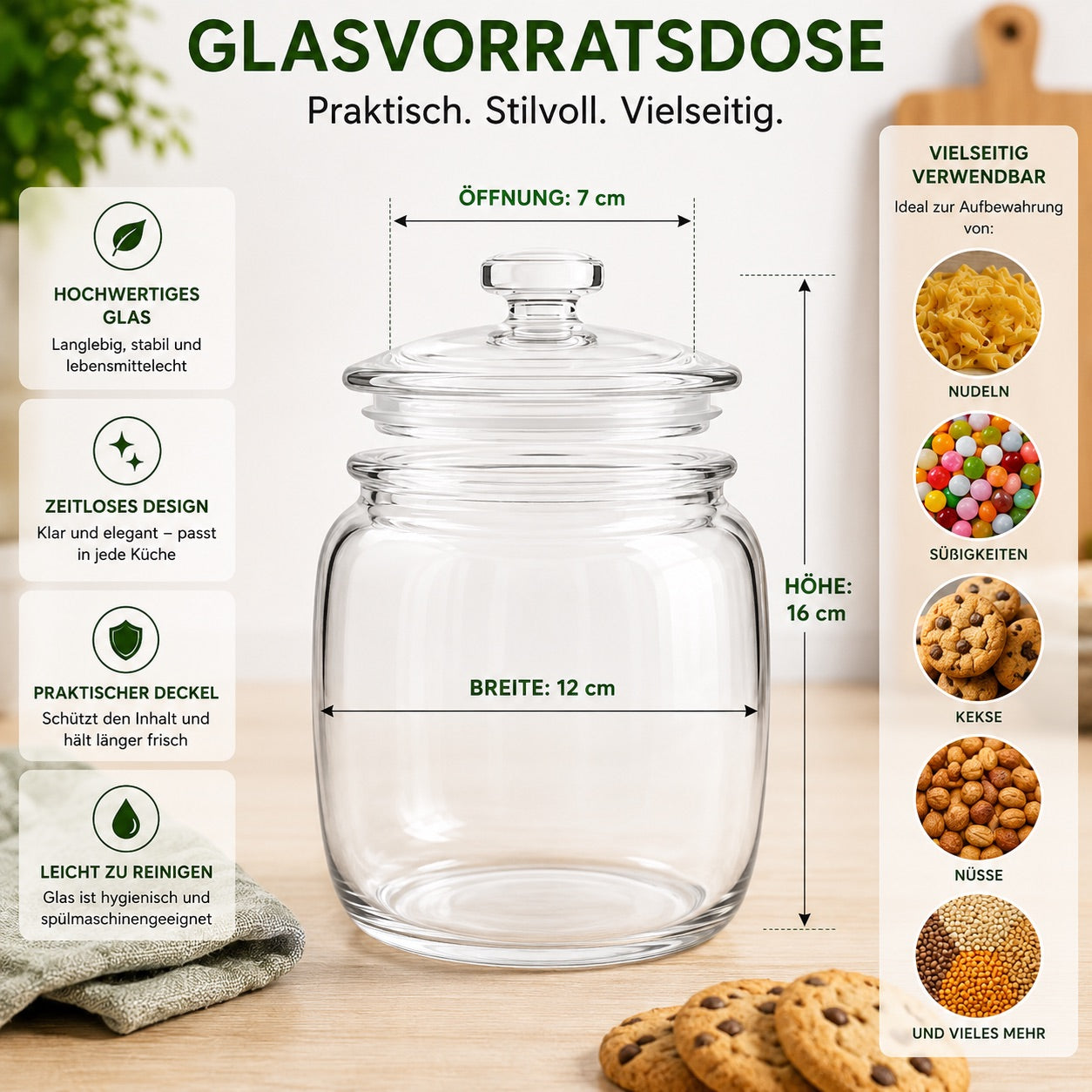 0,95 L Vorratsglas mit Glasdeckel und Dichtung