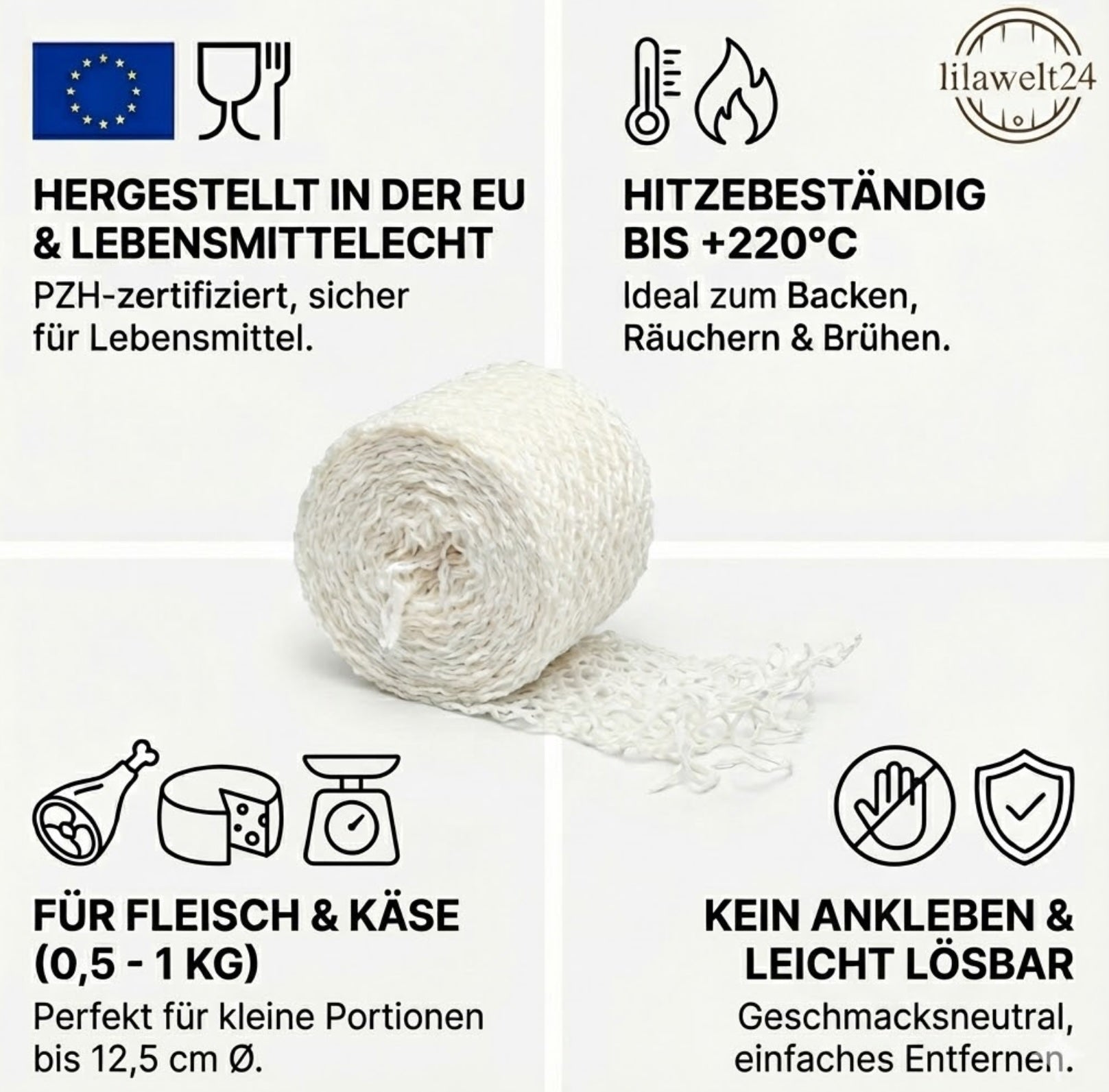 Schinkennetz / Wurstnetz 12,5 cm × 5 m – zum Räuchern, Braten & Reifen