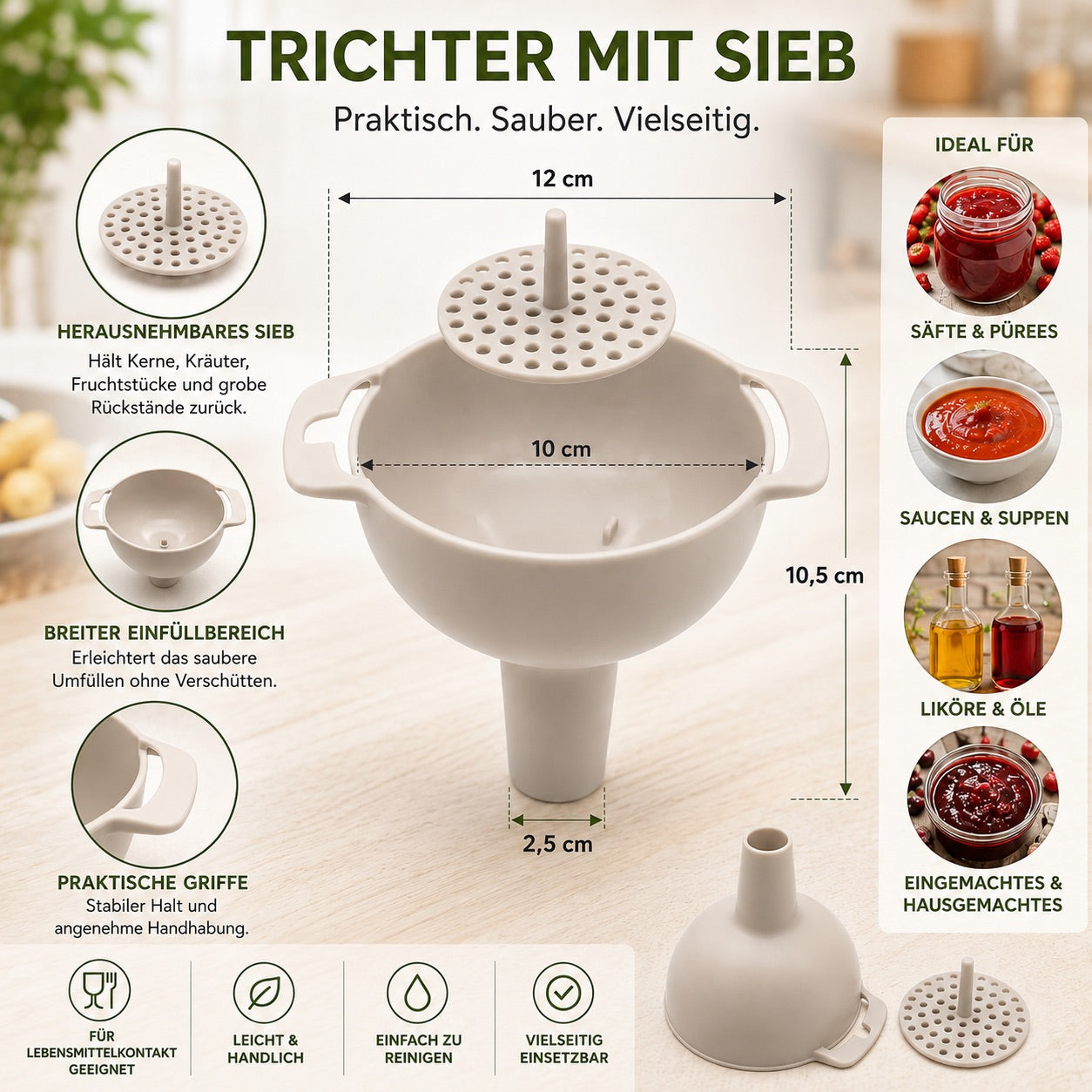 Trichter mit Sieb 12 cm