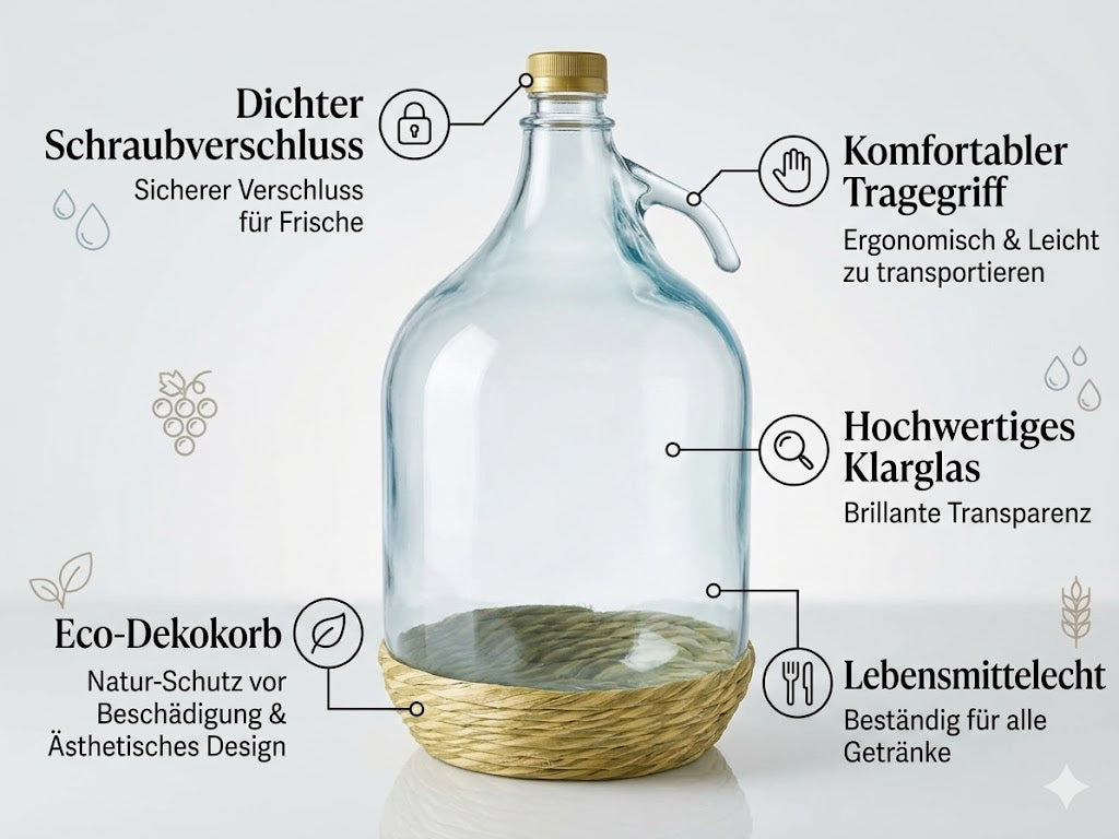 2 × 5 L Glasballon mit ECO Korb & Schraubverschluss – Für Wein, Bier & Likör