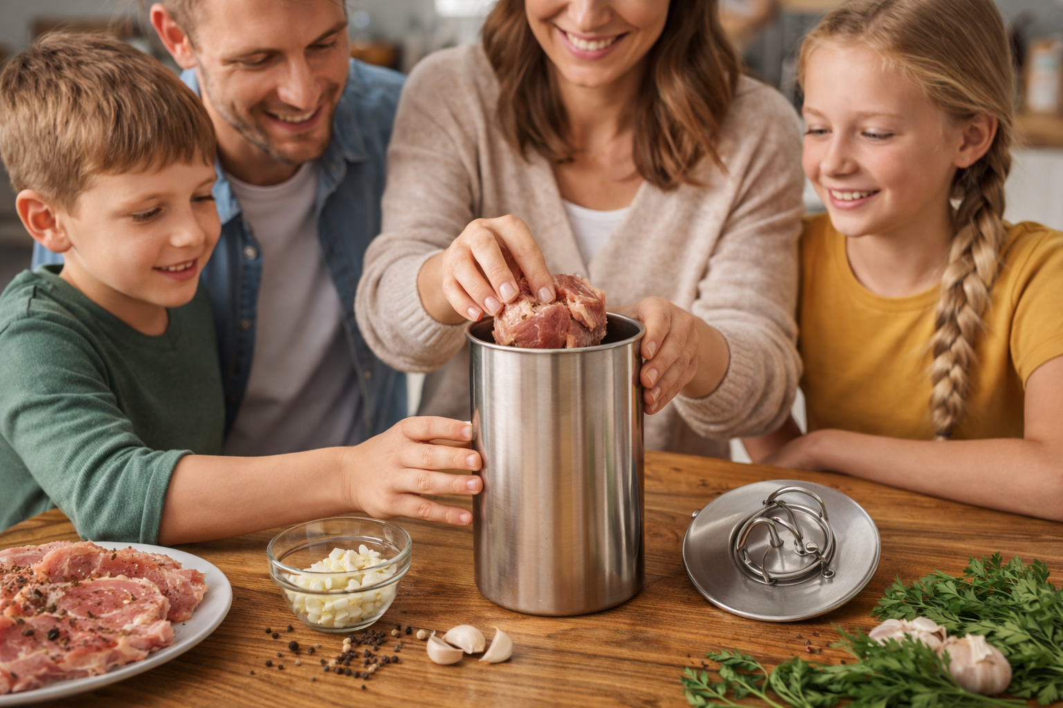 Schinkenkocher 1,5 kg im Wassermantel – Komplettes Set mit Topf & Thermometern