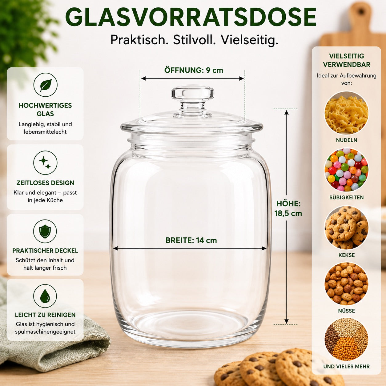 1,5 L Vorratsglas mit Glasdeckel und Dichtung