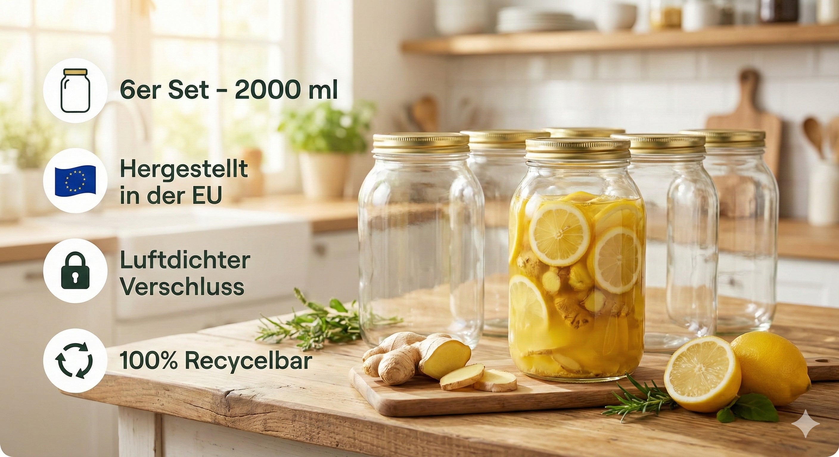 6× Vorratsgläser 2 L – Schraubgläser für Küche & Vorrat