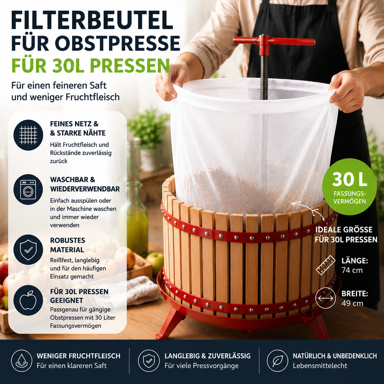 30 L Filterbeutel für Pressen – Mostfilter aus langlebigem Industriegewebe