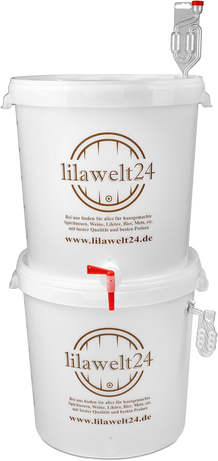 SET 30L Gärbehälter mit Skala + Deckel + Ablasshahn + Winkel-Gärröhrchen + Dichtgummi