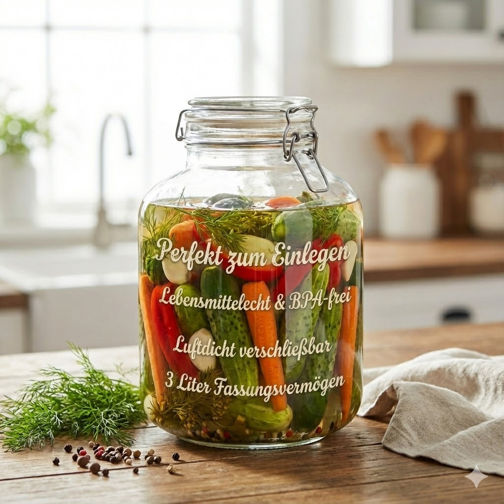 3L Vorratsglas mit Bügelverschluss und Dichtung