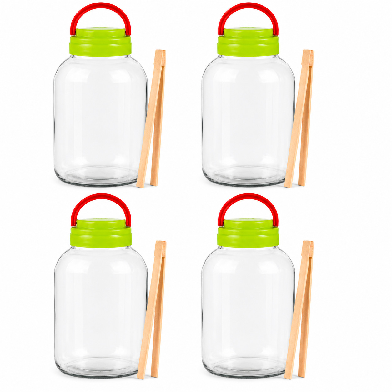 4x 3L Vorratsglas mit Schraubverschluss & Zange – für Einmachen & Getränke