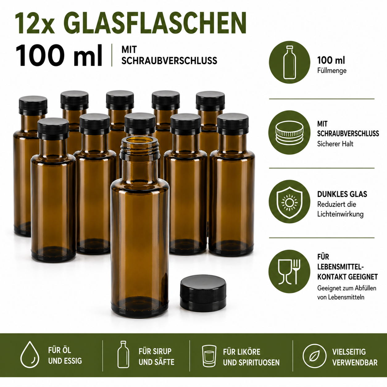 12 Stück 100ml Glasflaschen