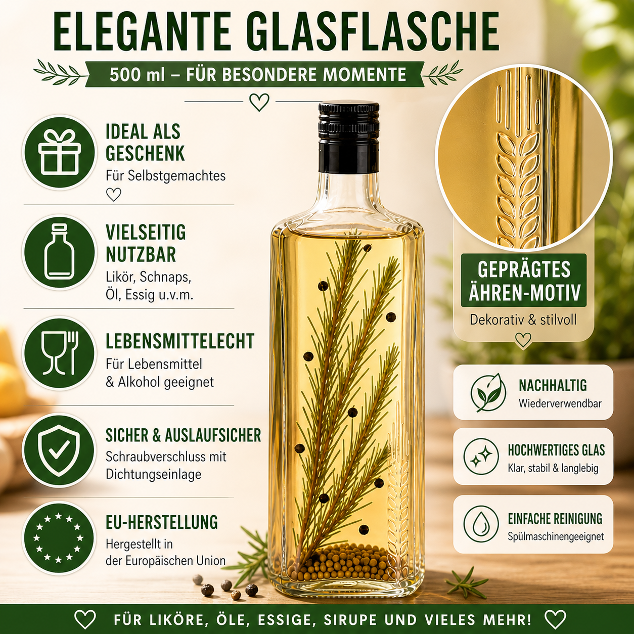 4x 500 ml Glasflasche mit Schraubverschluss