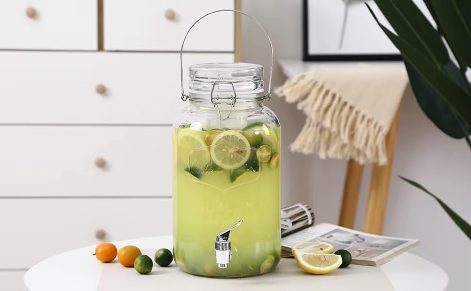3,5L Getränkespender mit Zapfhahn & Deckel – Glasbehälter für Party & Limonade