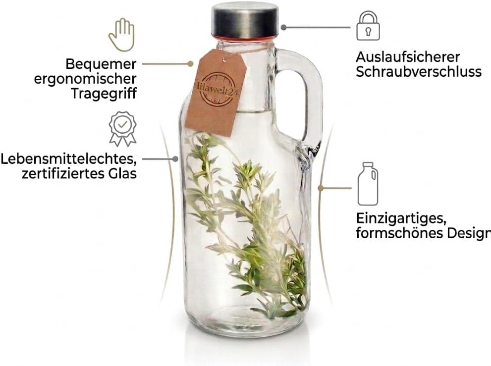 1 L Glasflasche mit Gummistopfen & Gärröhrchen – Mini-Gärflasche für Wein, Cidre & Met