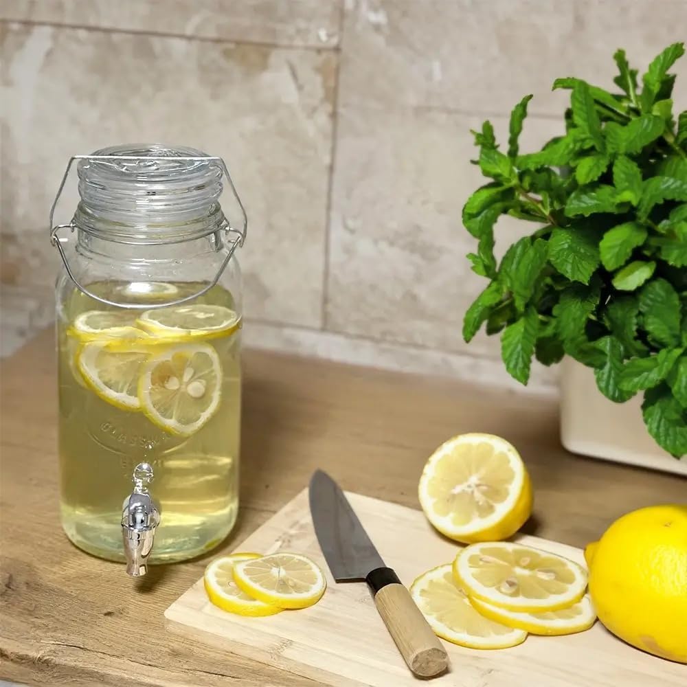 3,5L Getränkespender mit Zapfhahn & Deckel – Glasbehälter für Party & Limonade