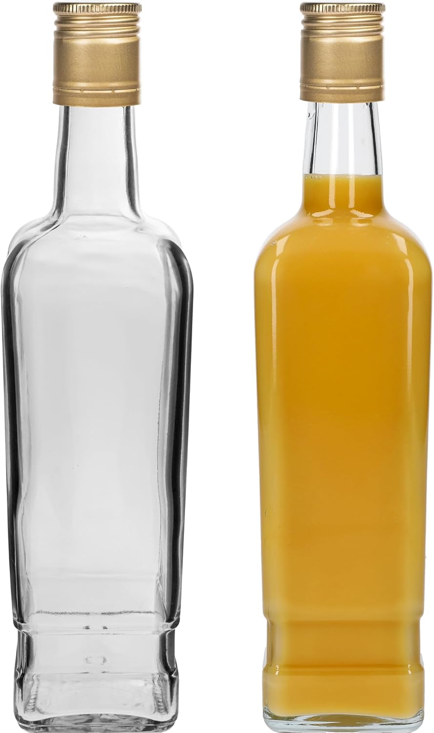 6× 500 ml Glasflaschen mit breitem Bauch & Goldverschluss – lilawelt24