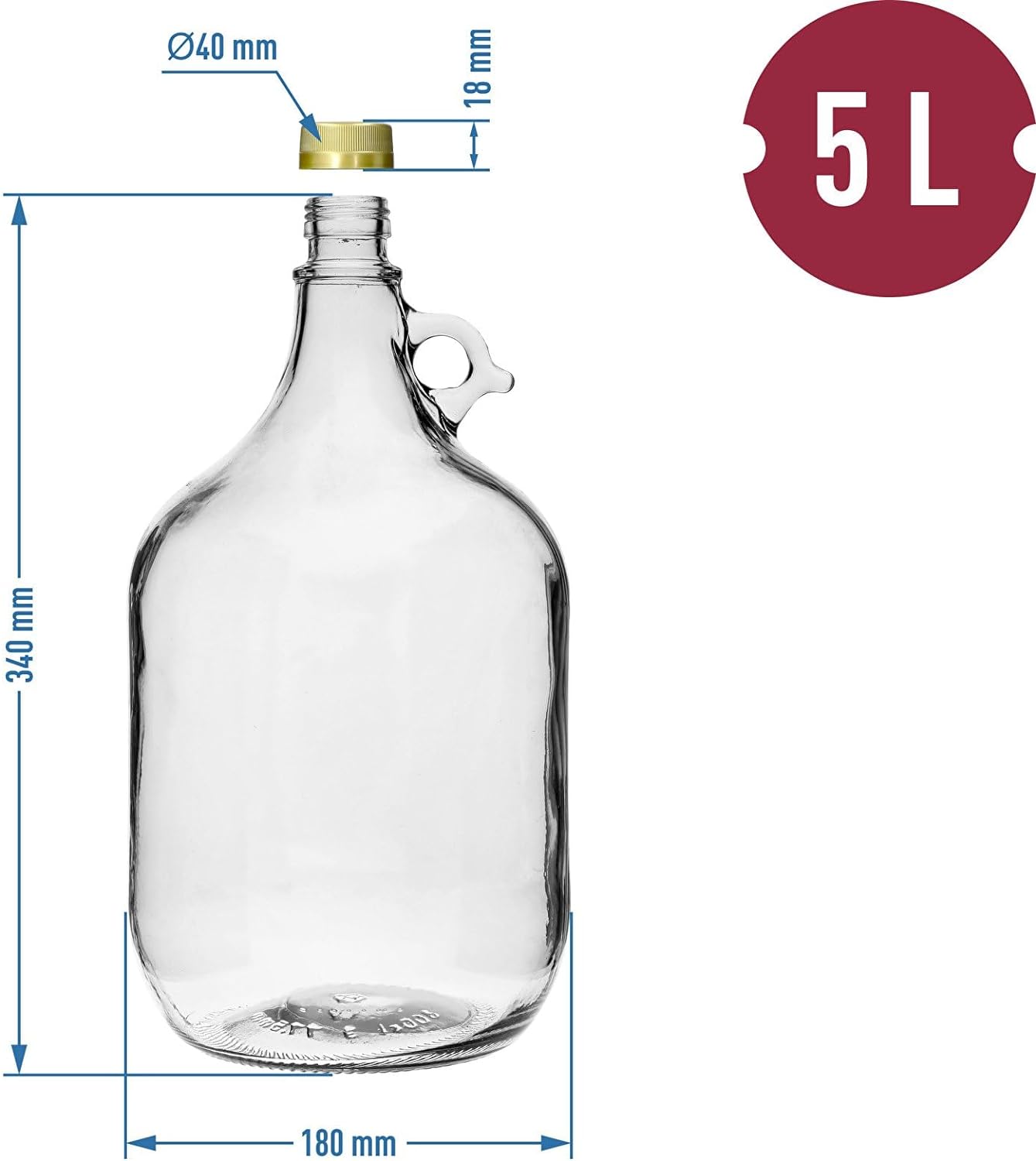 2 x 5L Glasflasche mit Ringgriff und Schraubverschluss