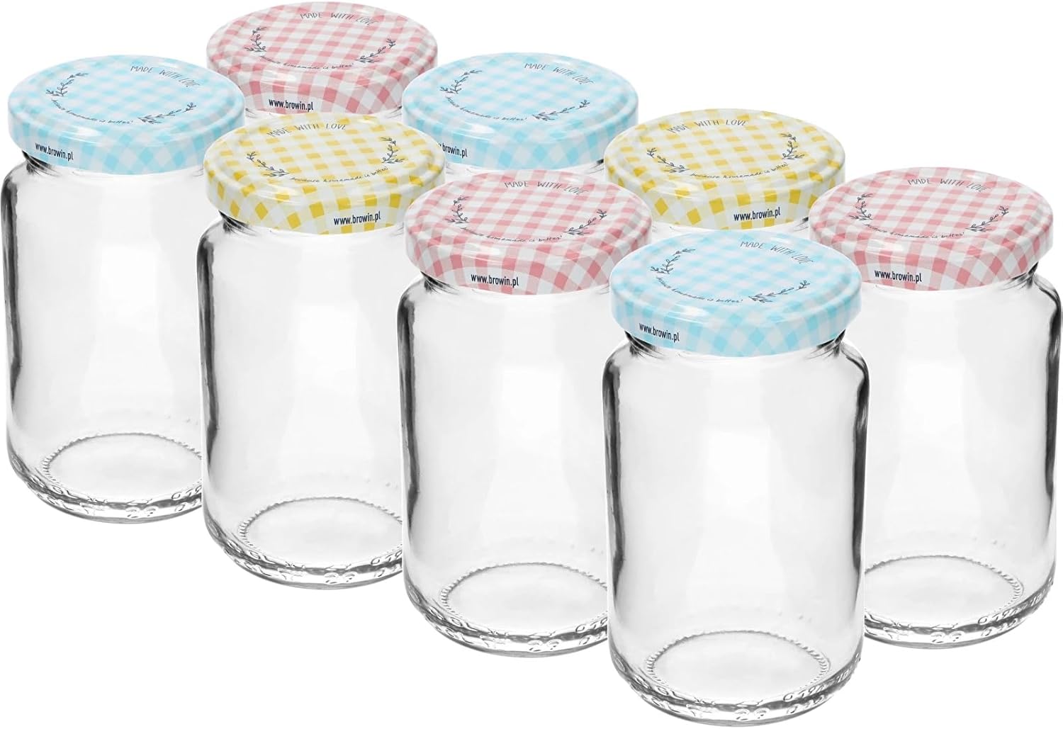 8x 190ml Konfitüregläser Set mit bunten Deckeln – Einmachgläser für Marmelade & Gewürze