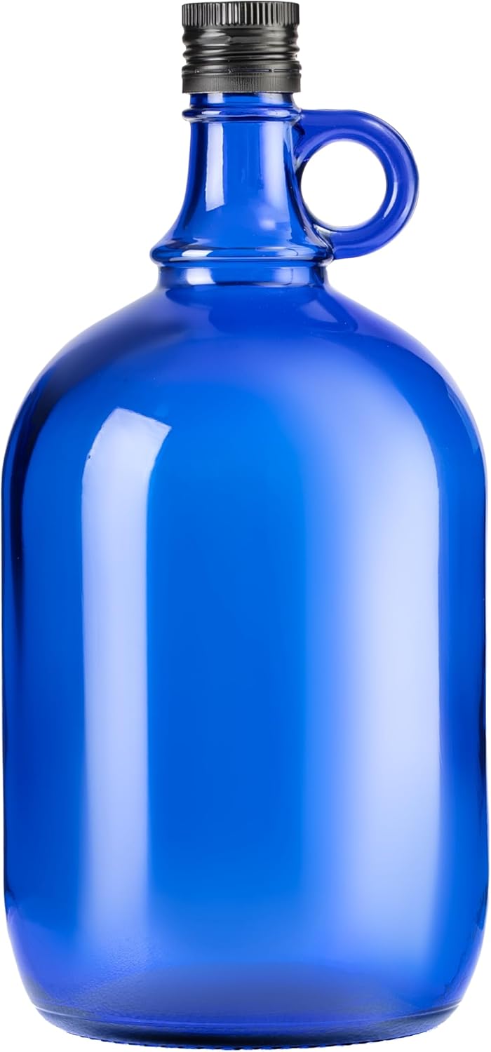 1L Blaue Glasflasche mit integriertem Ausgießer & Schraubverschluss