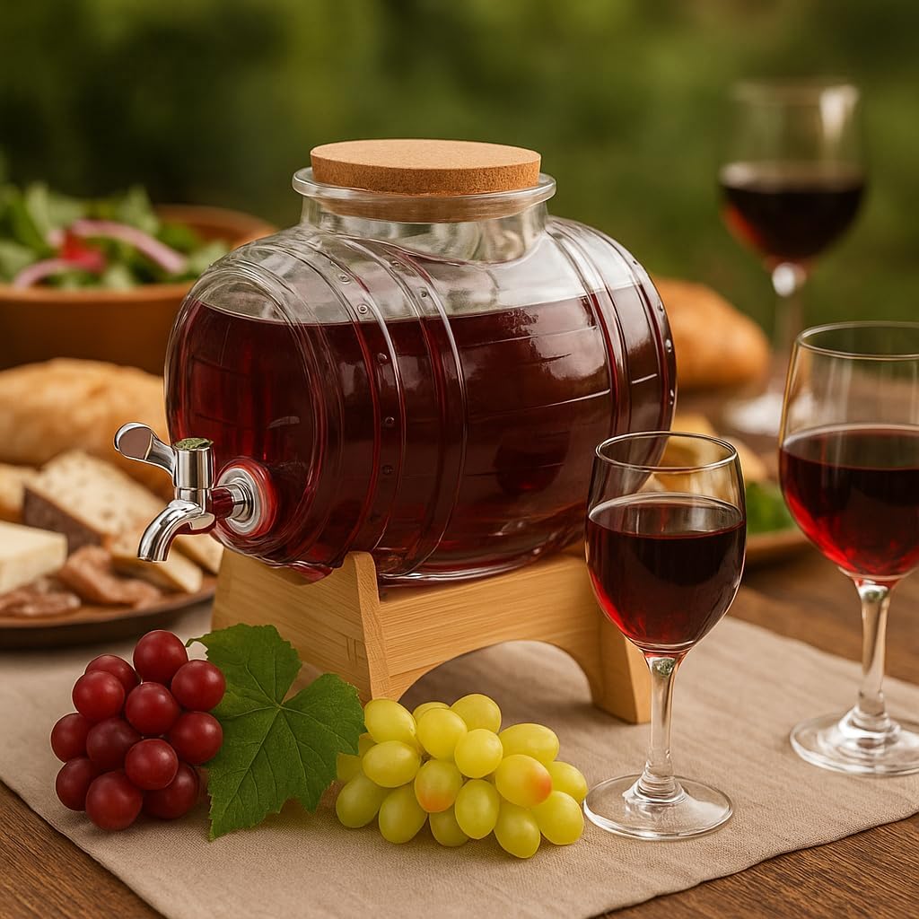 3L Glasfass mit Zapfhahn & Holzständer – Edler Getränkespender für Whisky & Wein