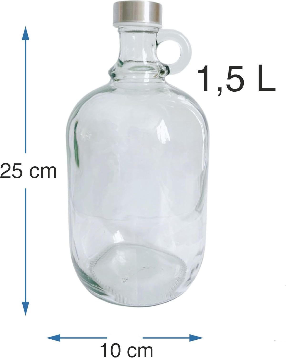 1,5 L Glasflasche mit Henkel und Schraubverschluss – lilawelt24