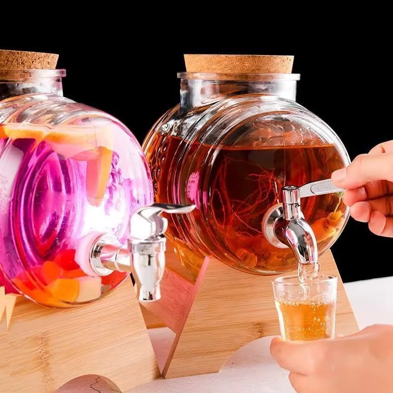 3L Glasfass mit Zapfhahn & Holzständer – Edler Getränkespender für Whisky & Wein