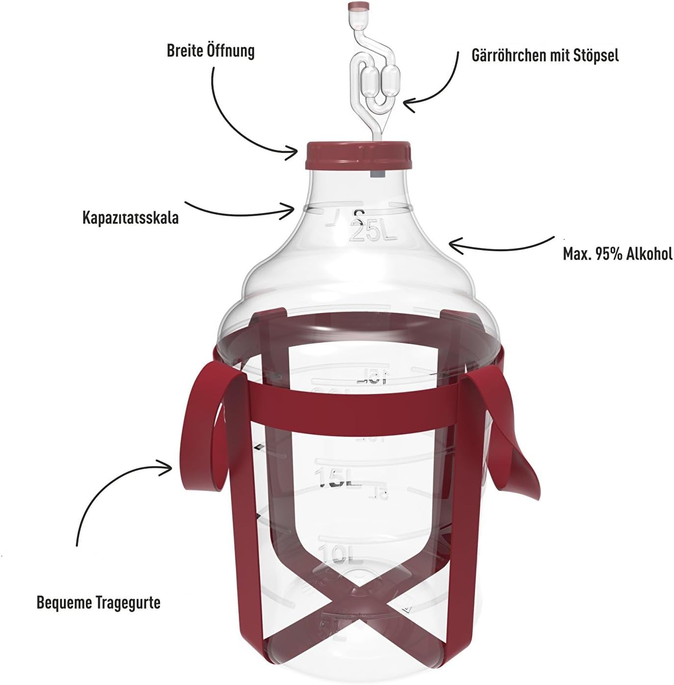 20 L Gärballon aus Kunststoff (PET)  + Gurte zum Tragen