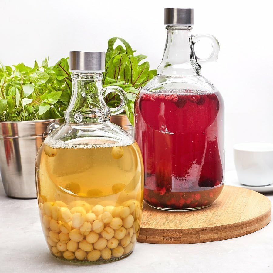 4x 3L Weinballon Set mit Griff & Schraubverschluss – Glasballon "Dama" für Gärung & Likör