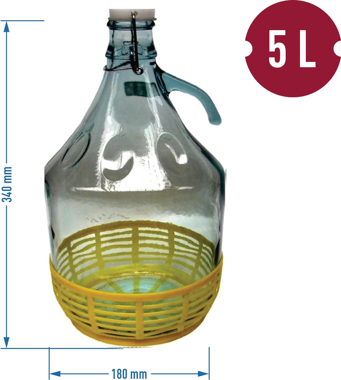 6 x SET - 5L Bügelflasche + Stopfen + Gärröhrchen + Plastikkorb