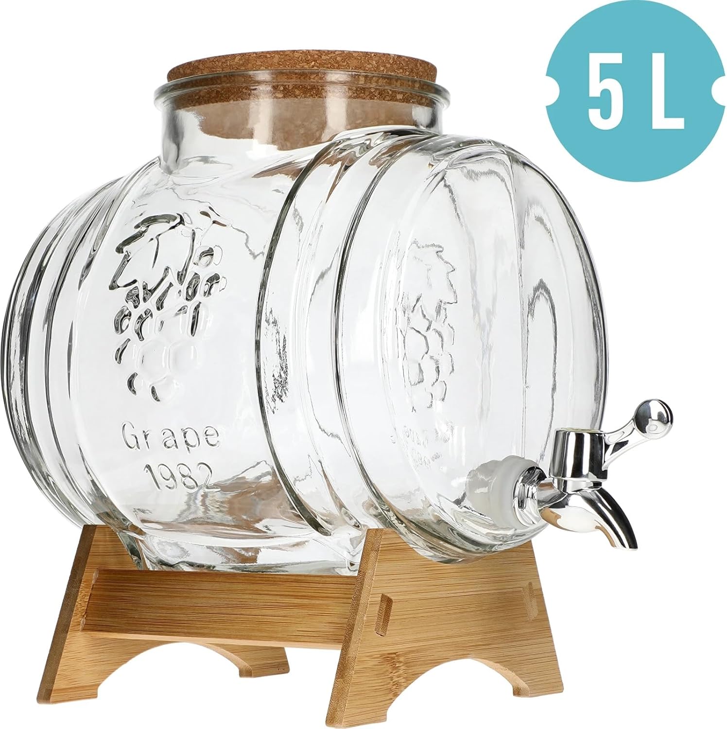 5L Glasfass mit Zapfhahn & Deckel – Dekoratives Likörfass & Getränkespender