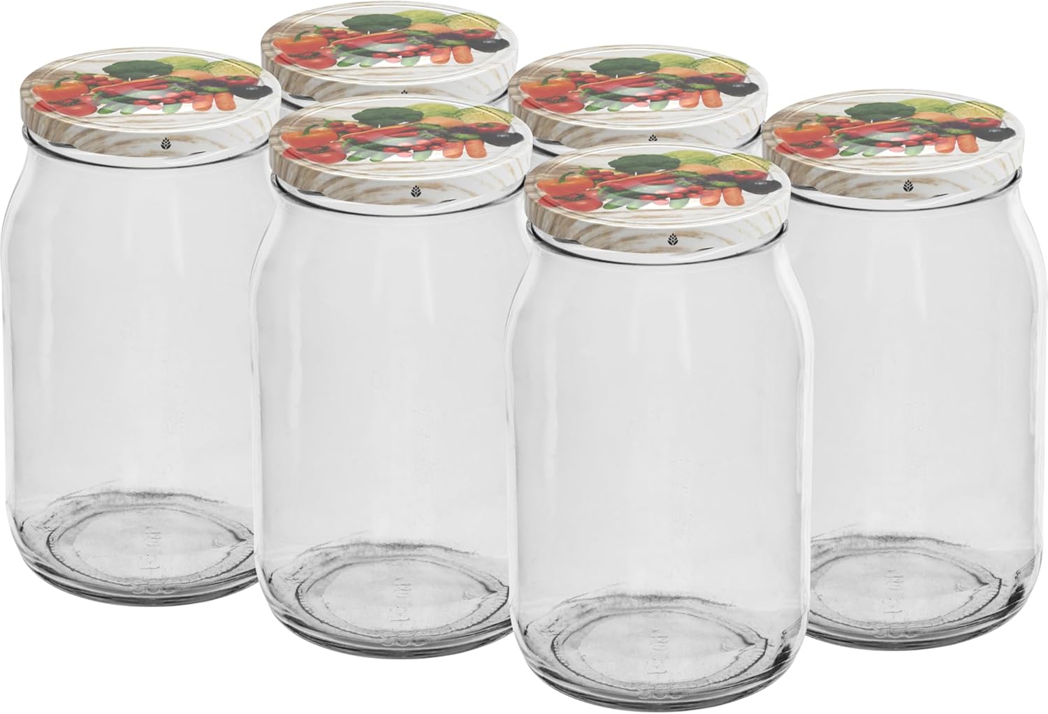 6× 900ml Vorratsglas mit buntem Schraubverschluss – für Marmeladen & Einmachen