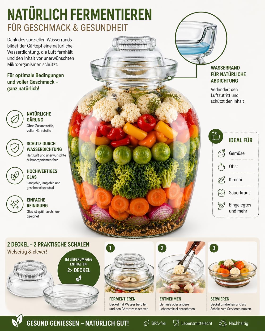10 L Fermentationsglas mit Deckel – Für Kimchi, Sauerkraut & Kefir