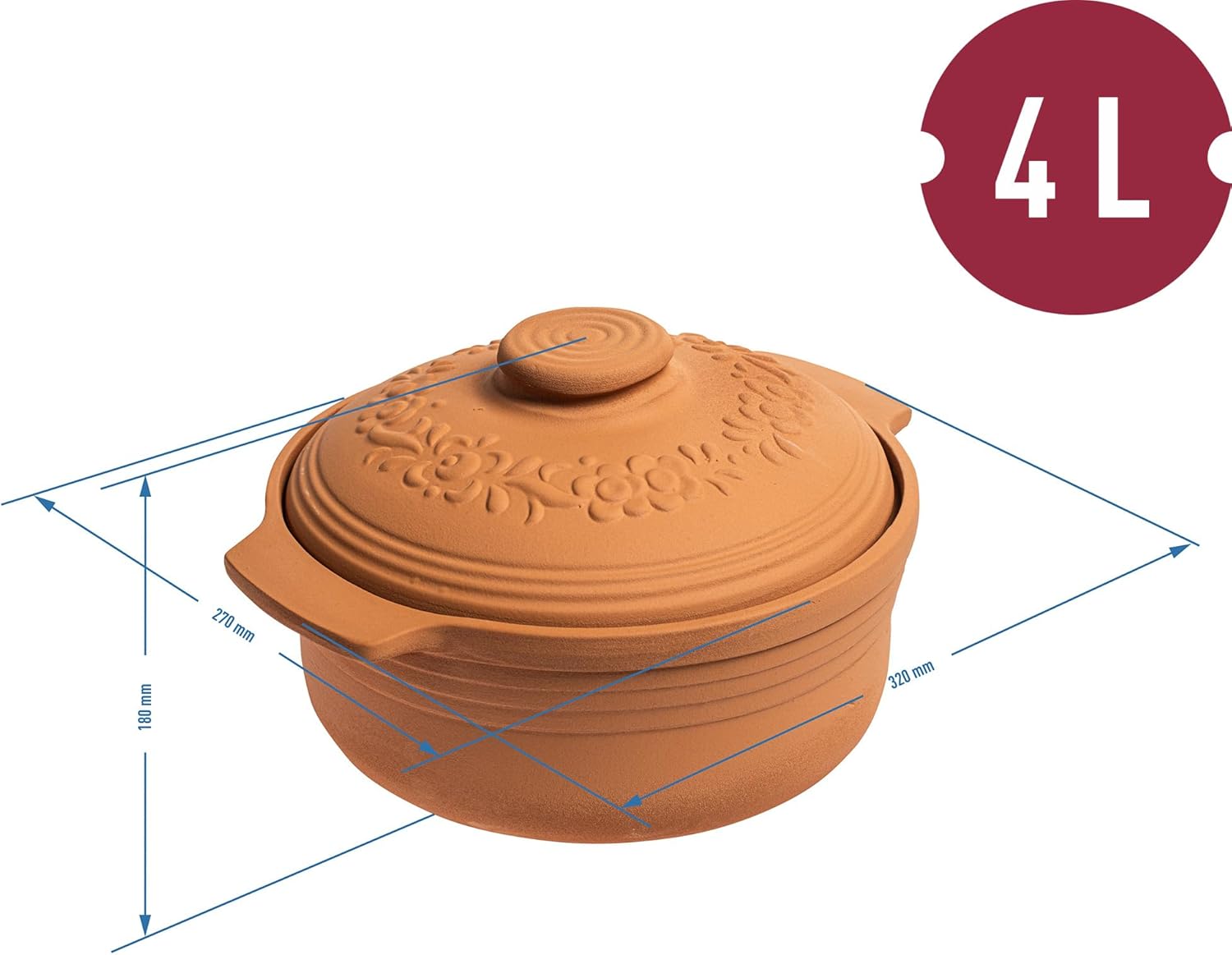 Oval Tonbräter 4 L aus Naturton – Für gesundes, fettfreies Kochen & Backen