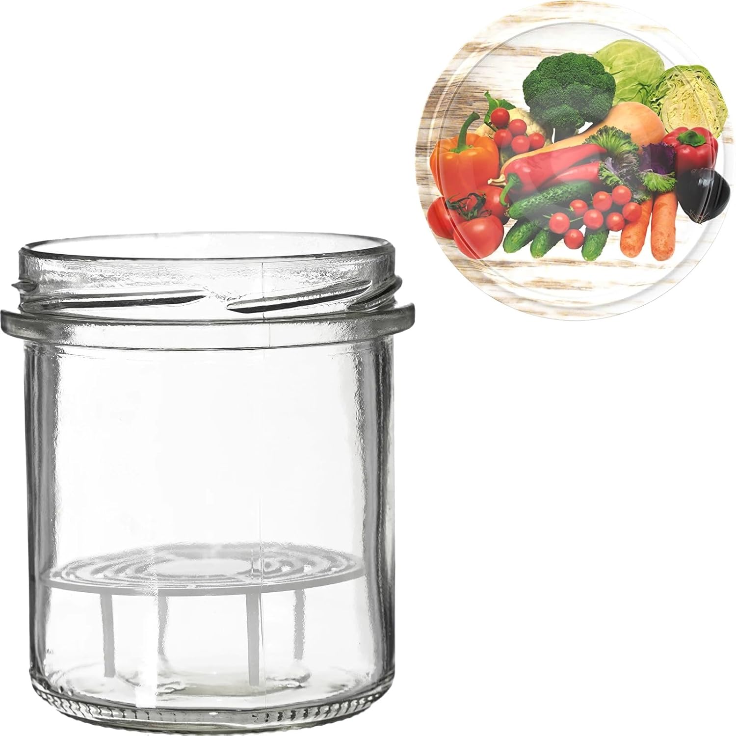 6x 346ml Einmachgläser Set mit Press-Element & bunten Deckeln – Gläser zum Einlegen & Pasteurisieren