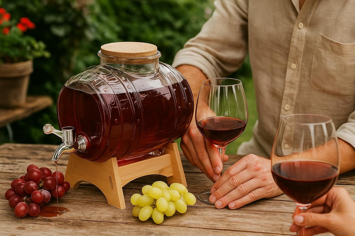 3L Glasfass mit Zapfhahn & Holzständer – Edler Getränkespender für Whisky & Wein