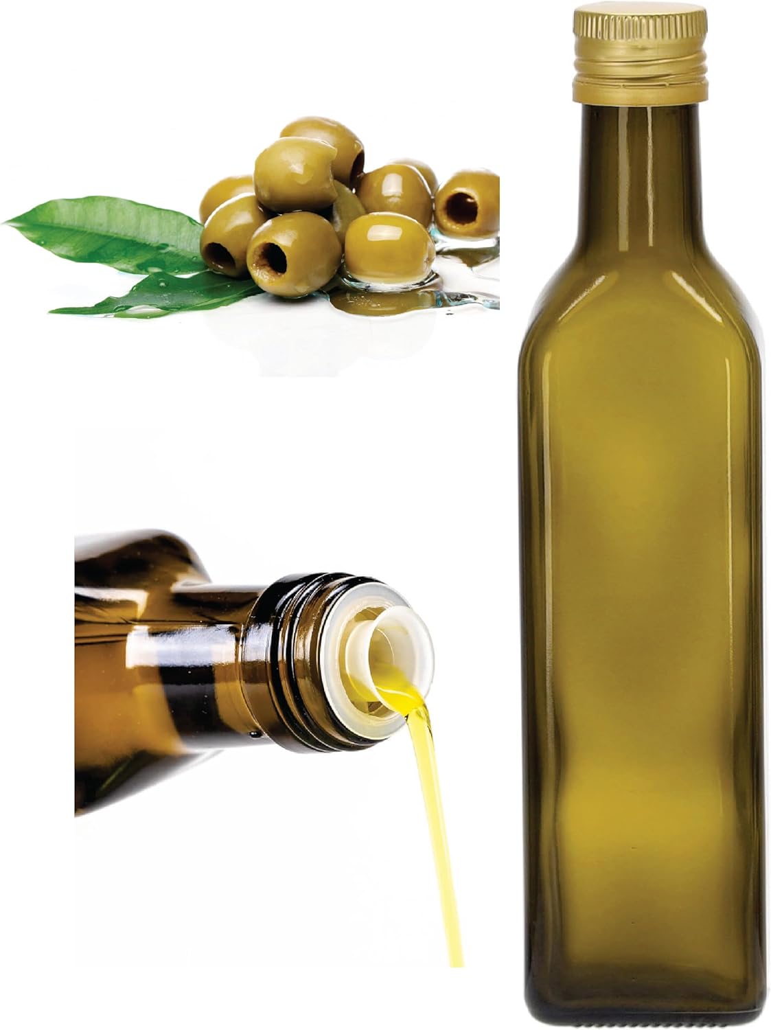 3 x 500 ml Ölflaschen mit integriertem Ausgießer – Grünglas für Olivenöl & Essig