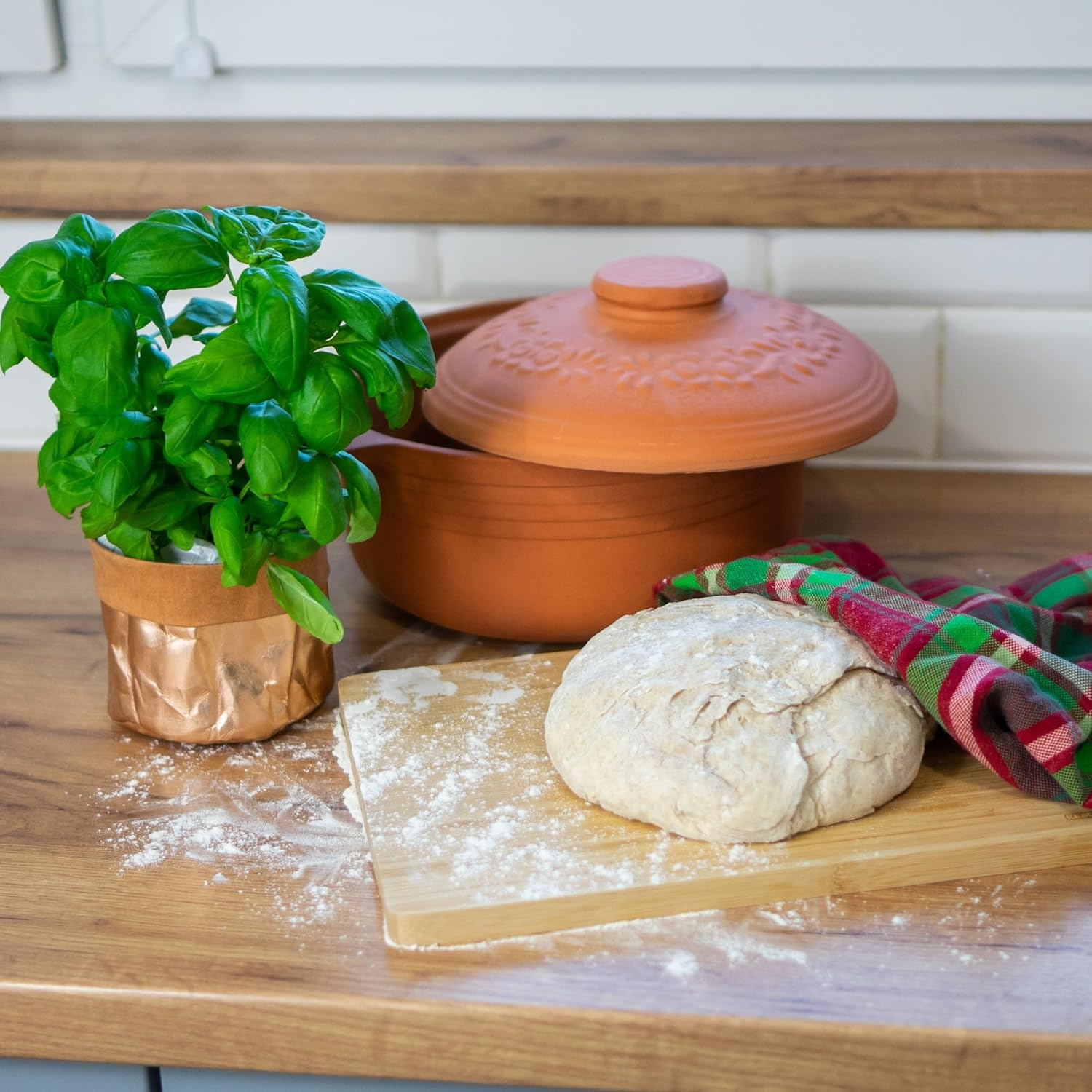 Oval Tonbräter 4 L aus Naturton – Für gesundes, fettfreies Kochen & Backen