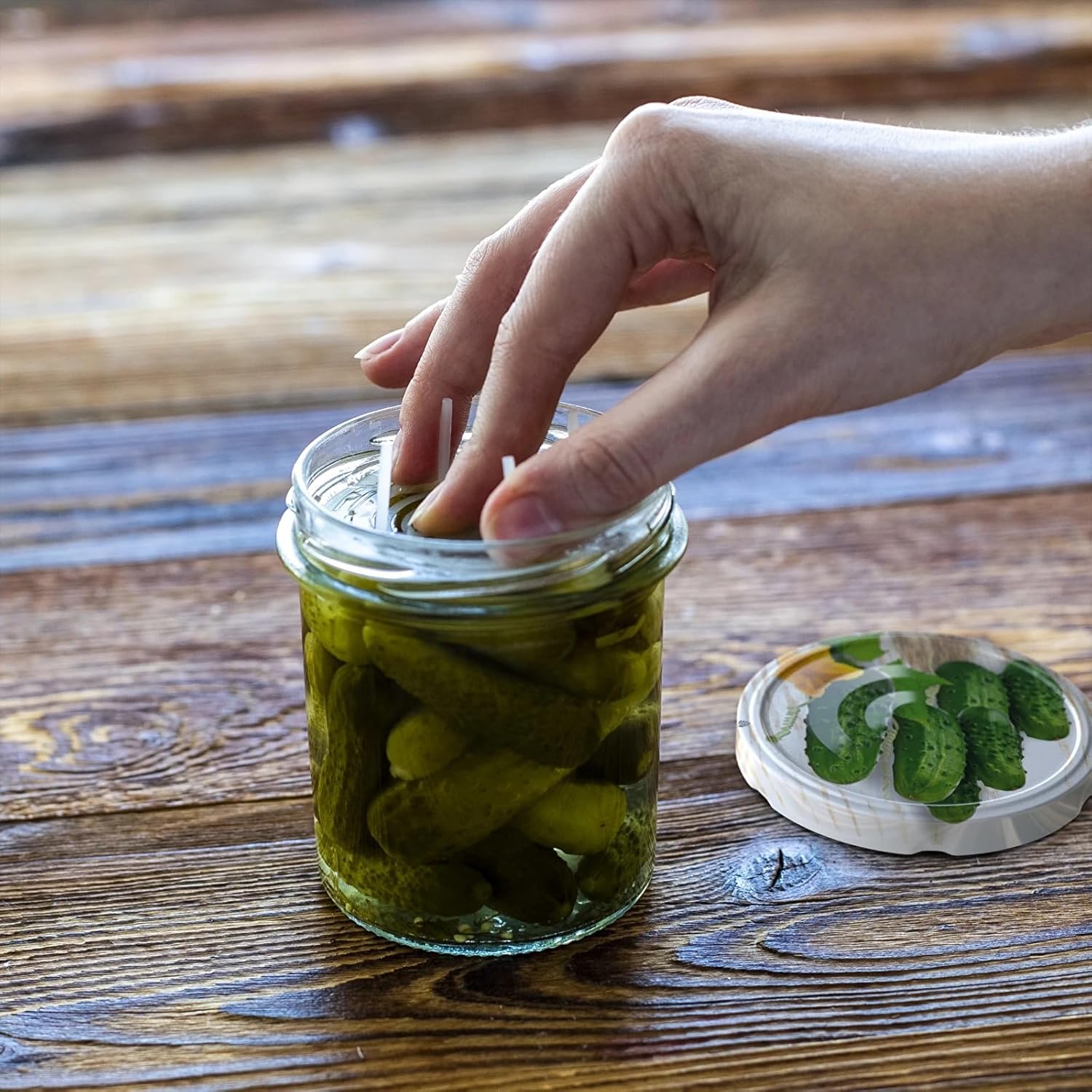 6x 346ml Einmachgläser Set mit Press-Element & bunten Deckeln – Gläser zum Einlegen & Pasteurisieren