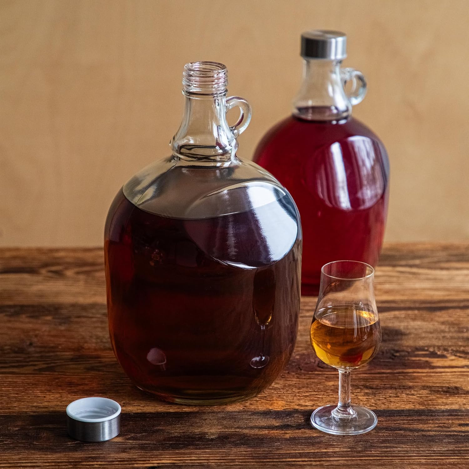 4x 3L Weinballon Set mit Griff & Schraubverschluss – Glasballon "Dama" für Gärung & Likör