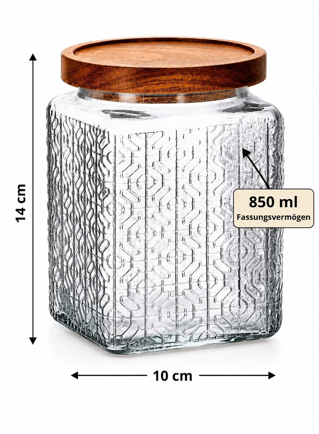 850 ml Vorratsglas mit Holzdeckel, eckiger Glasbehälter für Küche