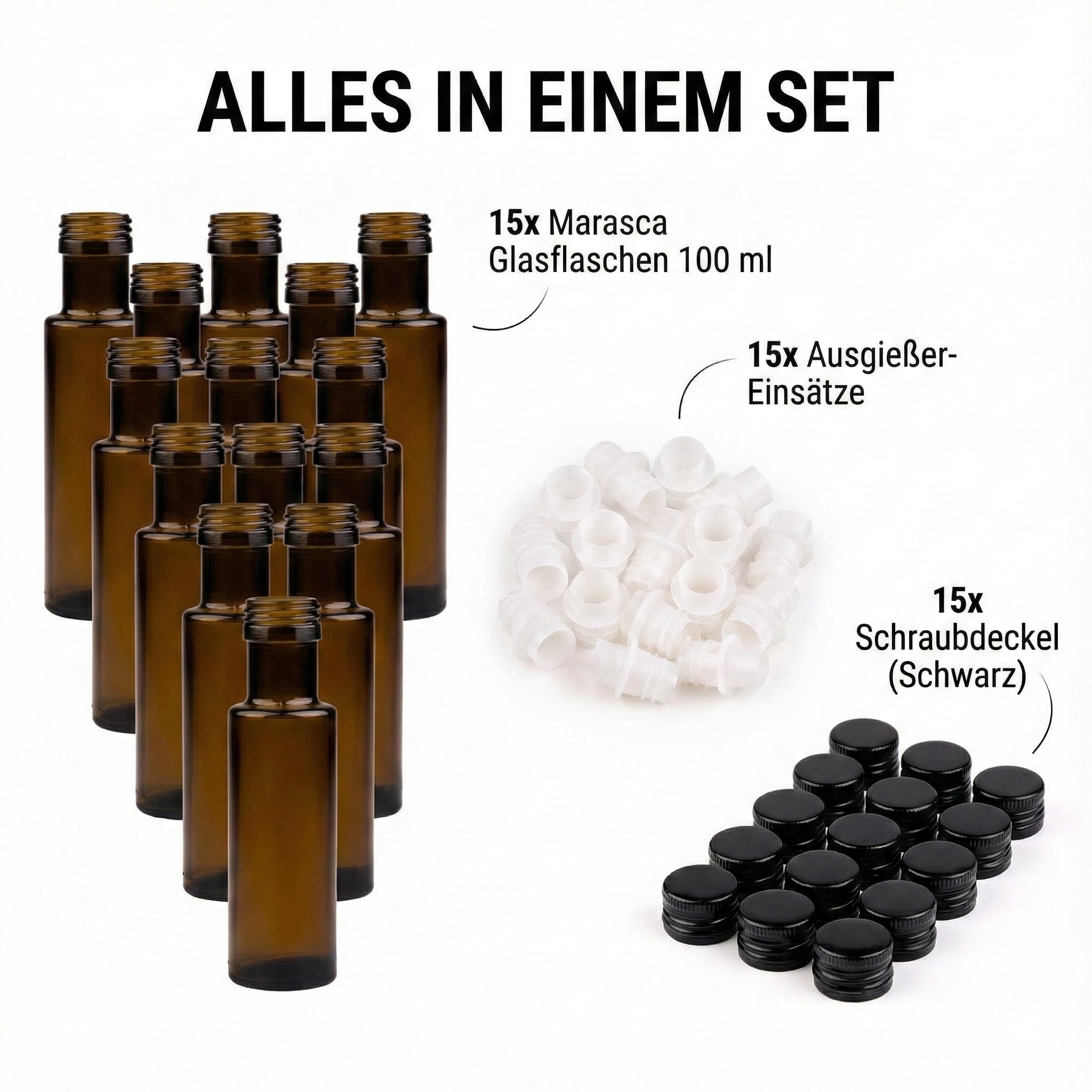 15x 100ml Glasflaschen mit Ausgießer & Schraubverschluss