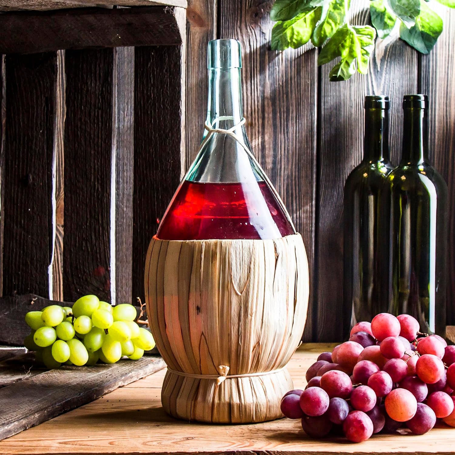 6X 1L Glasflasche + Graskorb